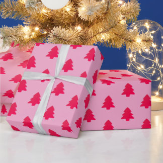 Papier Cadeau Classic Cute Hot Pink Christmas Trees on Pink