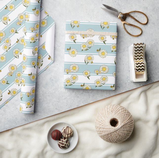 Papier Cadeau Classic Daisies et Classic Stripe Light Blue (Artisanat)