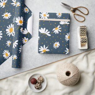 Papier Cadeau Classic Daisy Floral Blanc Jaune Daisées