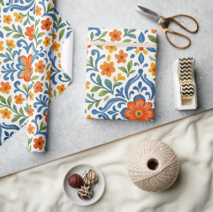 Papier Cadeau Classic Ethnic Méditerranéen Floral Art Motif