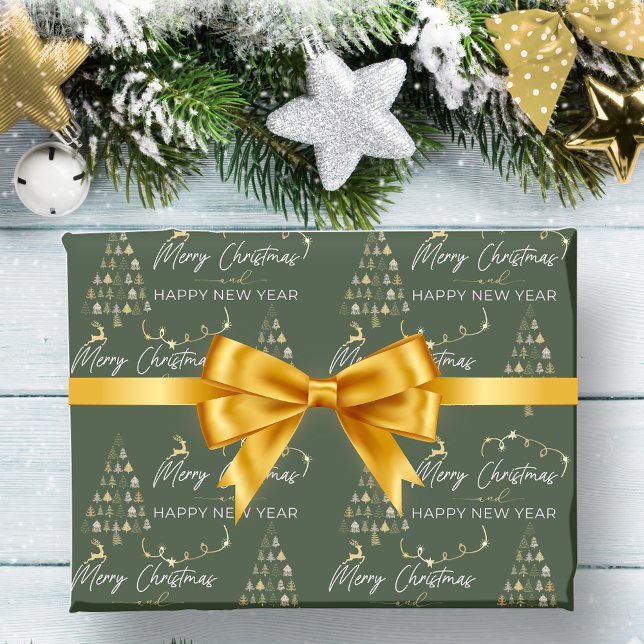 Papier Cadeau Classic Green Doodle Christmas Tree Reindeer Stars (Classic Green Doodle Christmas Tree Reindeer Stars Wrapping Paper)