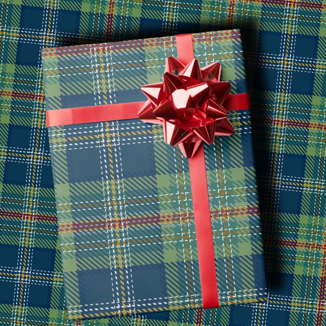 Papier Cadeau Classic Holiday Plaid Stylish Green & Navy Xmas (Créateur téléchargé)