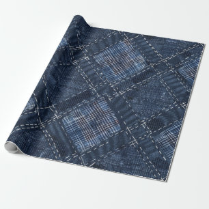 Papier Cadeau Classic Indigo Diamond Stitch Denim Motif