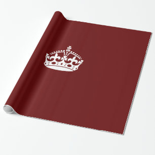 Papier Cadeau Classic Keep Calm Crown sur Bourgogne Rouge