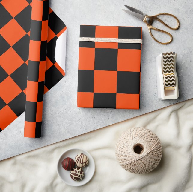 Papier Cadeau Classic Orange et Black Checkers (Artisanat)