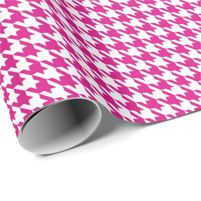 Papier Cadeau Classic Pink and White Houndstooth Pattern  (Coin rond)