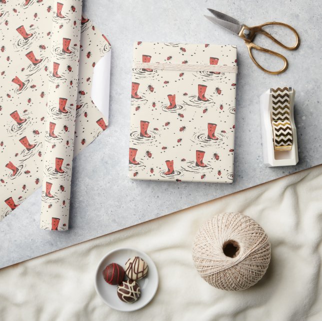 Papier Cadeau Classic Red Ladybugs avec Rainboots (Artisanat)