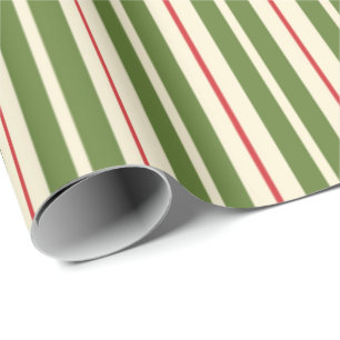 Papier Cadeau Classic Retro Stripes de Noël Olive Cream Rouge