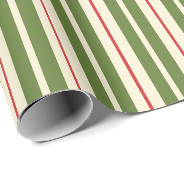 Papier Cadeau Classic Retro Stripes de Noël Olive Cream Rouge (Coin rond)