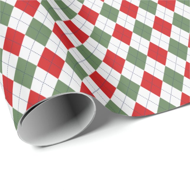 Papier Cadeau Classic Rouge Vert Noël Petits Diamants de Jacquar (Coin rond)