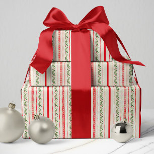 Papier Cadeau Classic Rouge & Vert Vintage Cottage Bande Florale