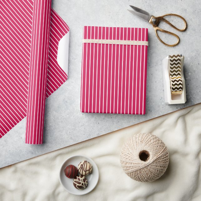Papier Cadeau Classic Stripes White - Raspberry (Artisanat)
