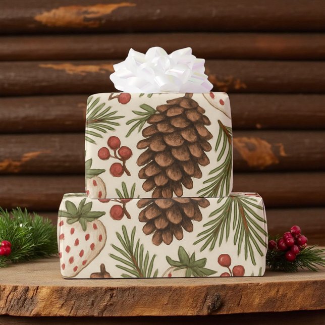 Papier Cadeau Classic Vintage vacances Whimsical Pinecone (Créateur téléchargé)
