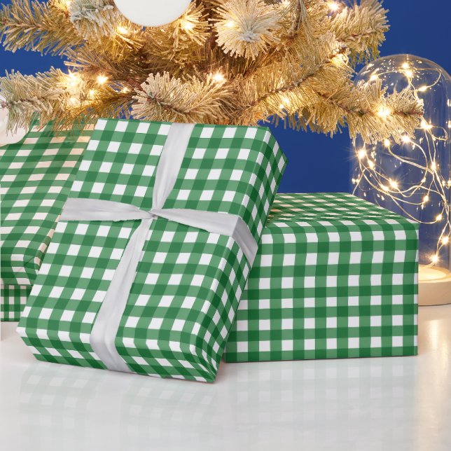 Papier Cadeau Classique carreau gingham vert de Noël (Vacances)