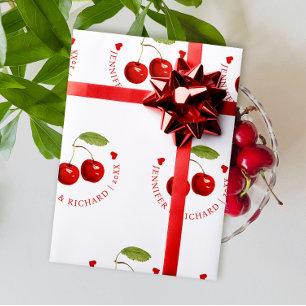 Papier Cadeau Classique Chic Joli Cerisier Rouge Blanc Mariée Sa