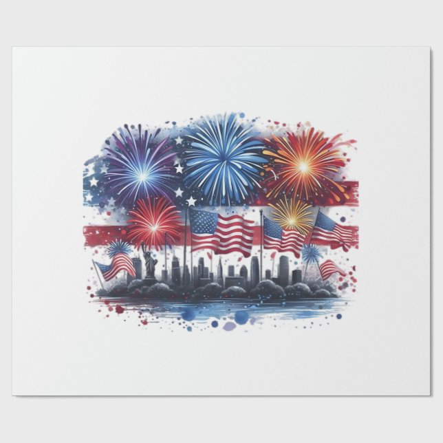 Papier Cadeau Classique de feu d'artifice de vacances (Plat)