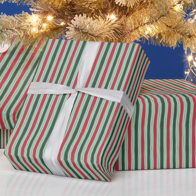 Papier Cadeau Classique de Noël rayé vert et rouge (Créateur téléchargé)