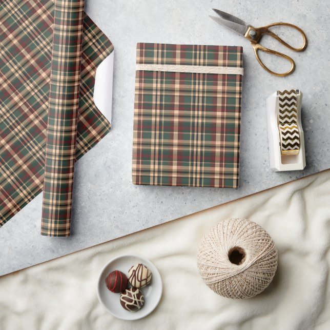 Papier Cadeau Classique millésime de Noël rouge et vert tartan (Artisanat)