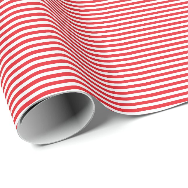 Papier Cadeau Classique moderne mince rouge et blanc rayé (Coin rond)