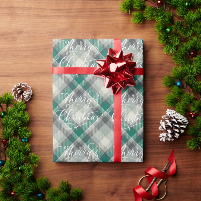 Papier Cadeau Classique moderne Vert Plaid Joyeux Noël (Cadeau de vacances)