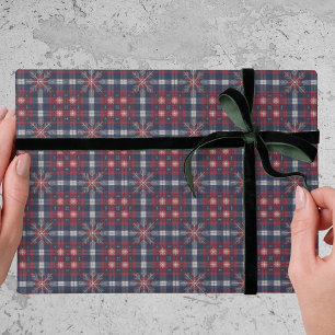 Papier Cadeau Classique Noël flocons de neige carreaux rouge mar