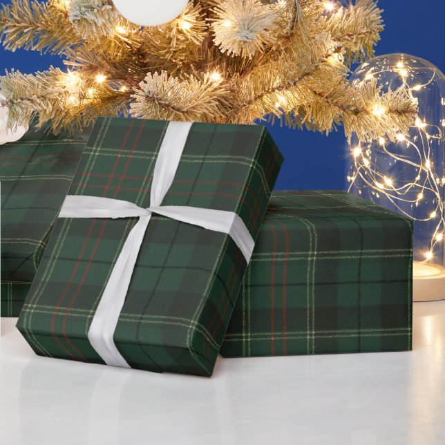Papier Cadeau Classique plaid vert forêt de Noël (Vacances)