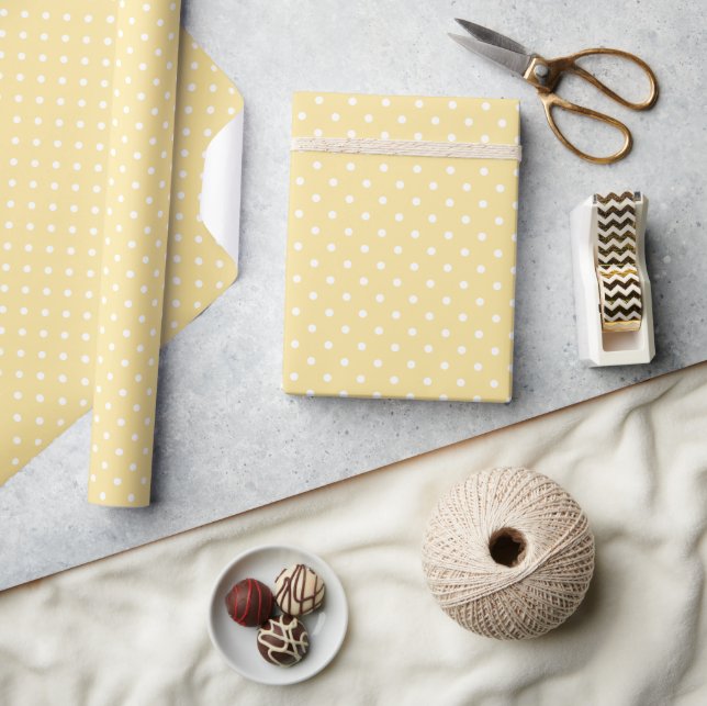 Papier Cadeau Classique pois blanc - jaune canari (Artisanat)