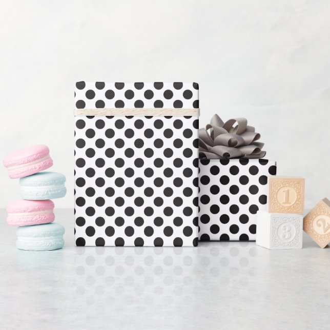 Papier Cadeau Classique pois noir et blanc (Baby Shower)