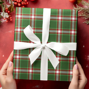 Papier Cadeau Classique Rouge foncé Vert blanc En vichy
