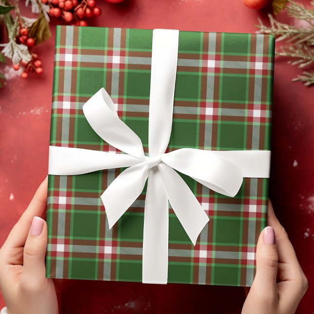 Papier Cadeau Classique Rouge foncé Vert blanc En vichy (Créateur téléchargé)