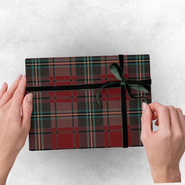 Papier Cadeau Classique Rouge traditionnel Noël - Plaid Stripe (Green Wrapping Paper - Plaid Christmas)