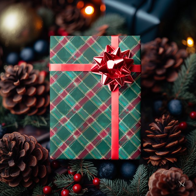 Papier cadeau classique tartan vert et rouge (Créateur téléchargé)