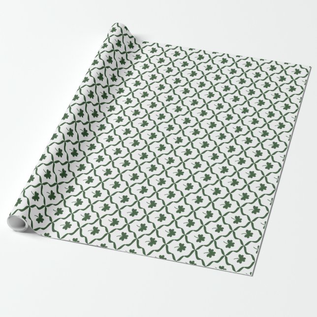 Papier Cadeau Classique Trèfle Vert en Treillis pour la Saint-Pa (Déroulé)