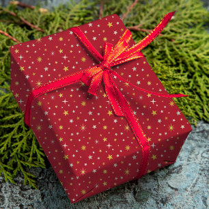 Papier Cadeau Classy Chic Elegant Or Argent Rouge Star de Noël