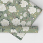 Papier Cadeau Classy Sage Vert Blanc Chinoiserie Fleurs Oiseaux<br><div class="desc">Ce design d'inspiration chinoiserie présente d'élégants oiseaux et des fleurs botaniques et de la verdure en vert sauge et blanc cassé.</div>