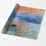 Papier Cadeau Claude Monet Sunrise<br><div class="desc">Claude Monet "Sunrise" est un tableau célèbre qui a été créé en 1872. Il représente le soleil se levant sur le port du Havre, ville de France où est né Monet. Le tableau est connu pour ses couleurs vives et son atmosphère brumeuse, qui saisit la beauté et la tranquillité d'un...</div>