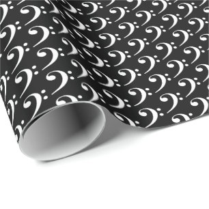 Papier Cadeau Clé de fa blanche sur fond noir