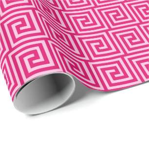 Papier Cadeau Clé grecque, fuchsia et rose pâle