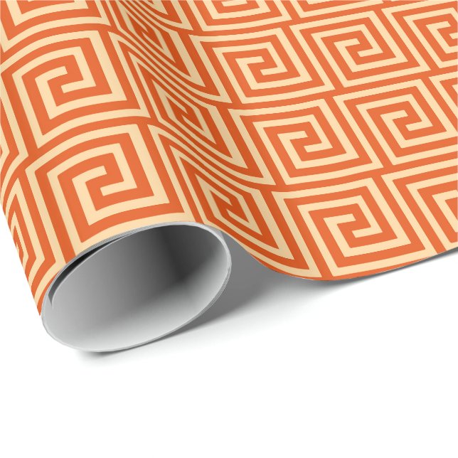 Papier Cadeau Clé grecque, mandarine orange (Coin rond)