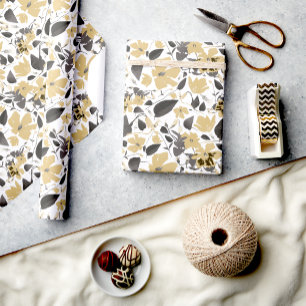 Papier Cadeau Clematis Jaune Aquarelle Florale