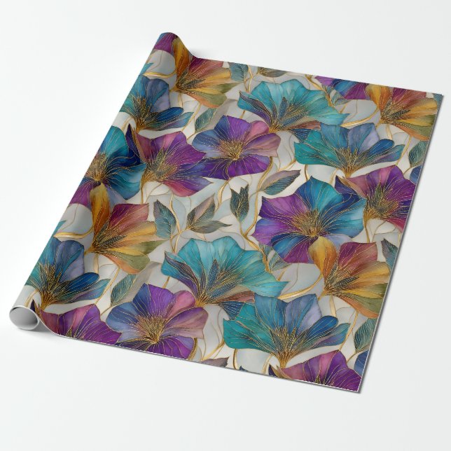 Papier Cadeau Clematis violet Art Nouveau (Déroulé)