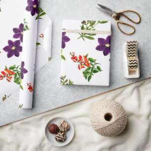 Papier Cadeau Clématite violette et fleurs sauvages florales