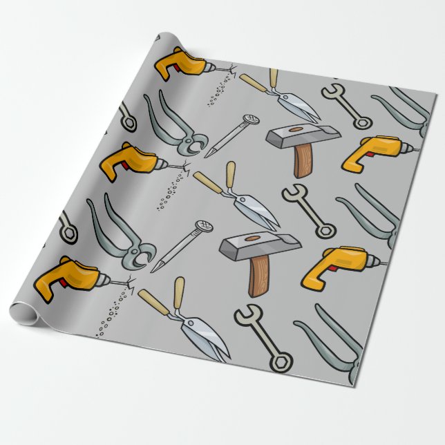 Papier Cadeau Clés et outils à main Marteau Perceuse et Clé (Déroulé)