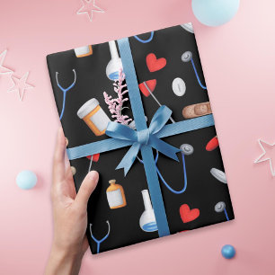 Papier Cadeau Clinique Noire Docteur Infirmière Outils Médicales