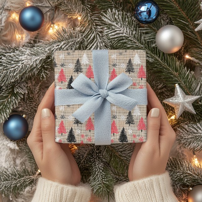 Papier Cadeau Clipart de Noël rustique avec arbres et flocons de (Créateur téléchargé)