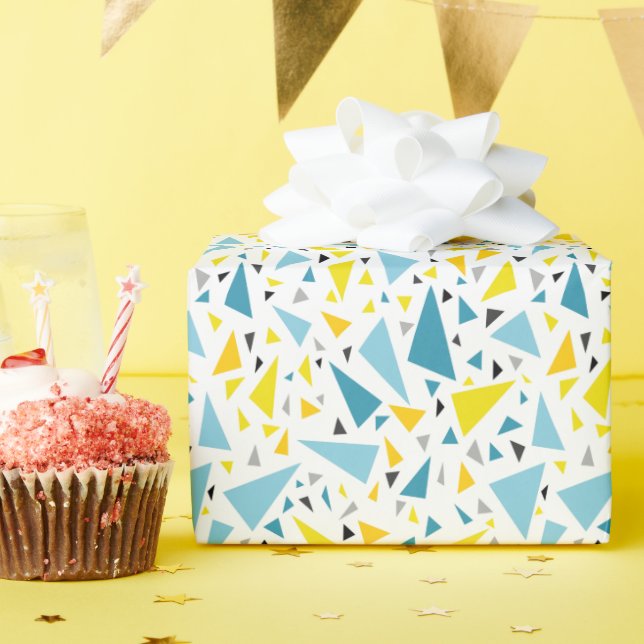 Papier Cadeau Cliquez sur le design favori Jaune et triangle ble (Fête d'anniversaire)