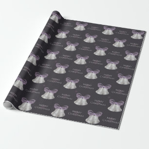 Papier Cadeau Cloches d'argent et Bow violet Joyeux Noël
