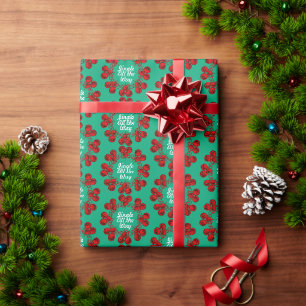Papier Cadeau Cloches de sonnerie rouge Festive sur vert