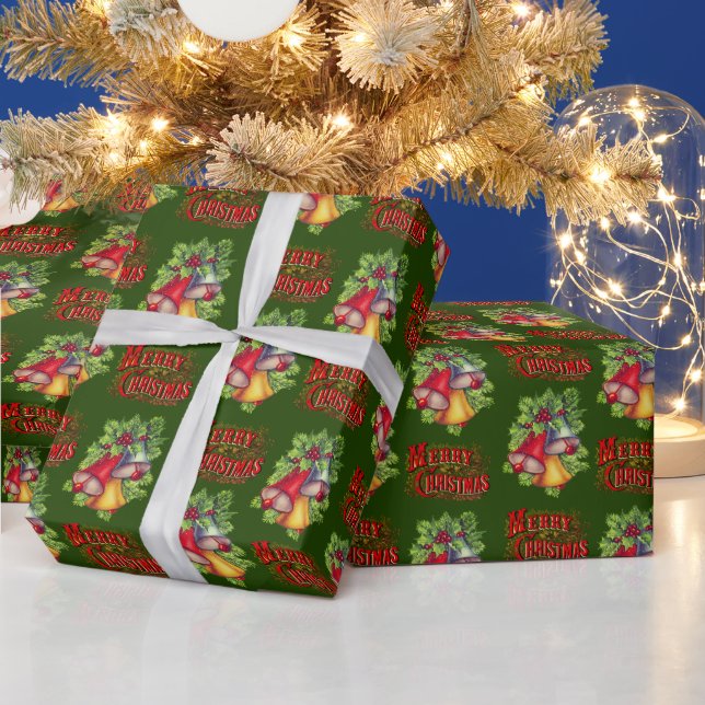 Papier cadeau cloches "Joyeux Noël" vintage (Vacances)
