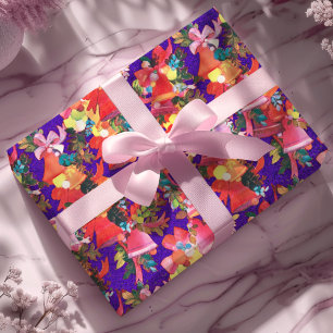 Papier Cadeau Cloches rouges vintages rétro Noël violet